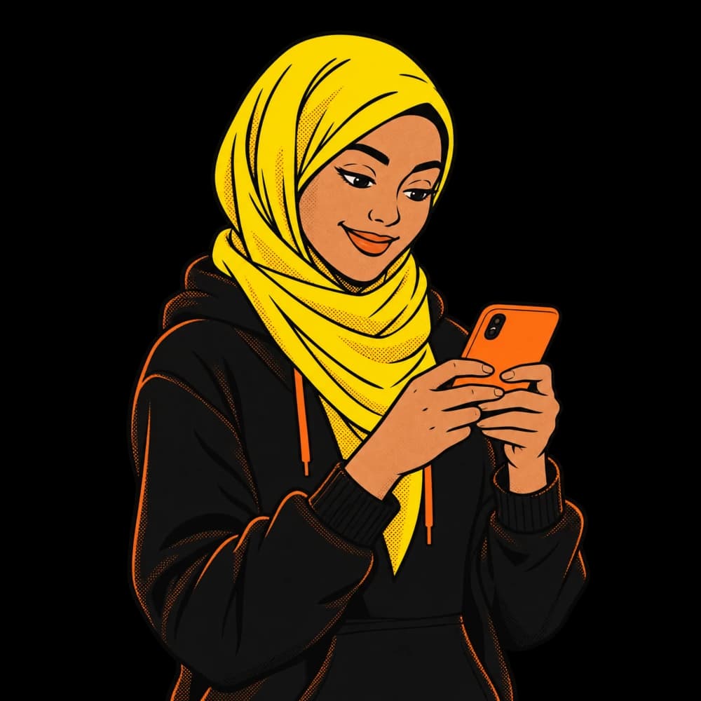 Illustration d’une jeune femme qui tape sur son téléphone