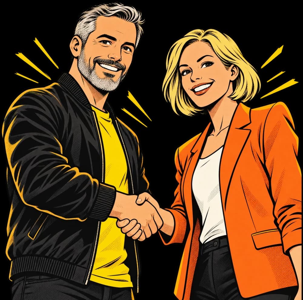 Illustration de deux personnes qui se serrent la main en souriant