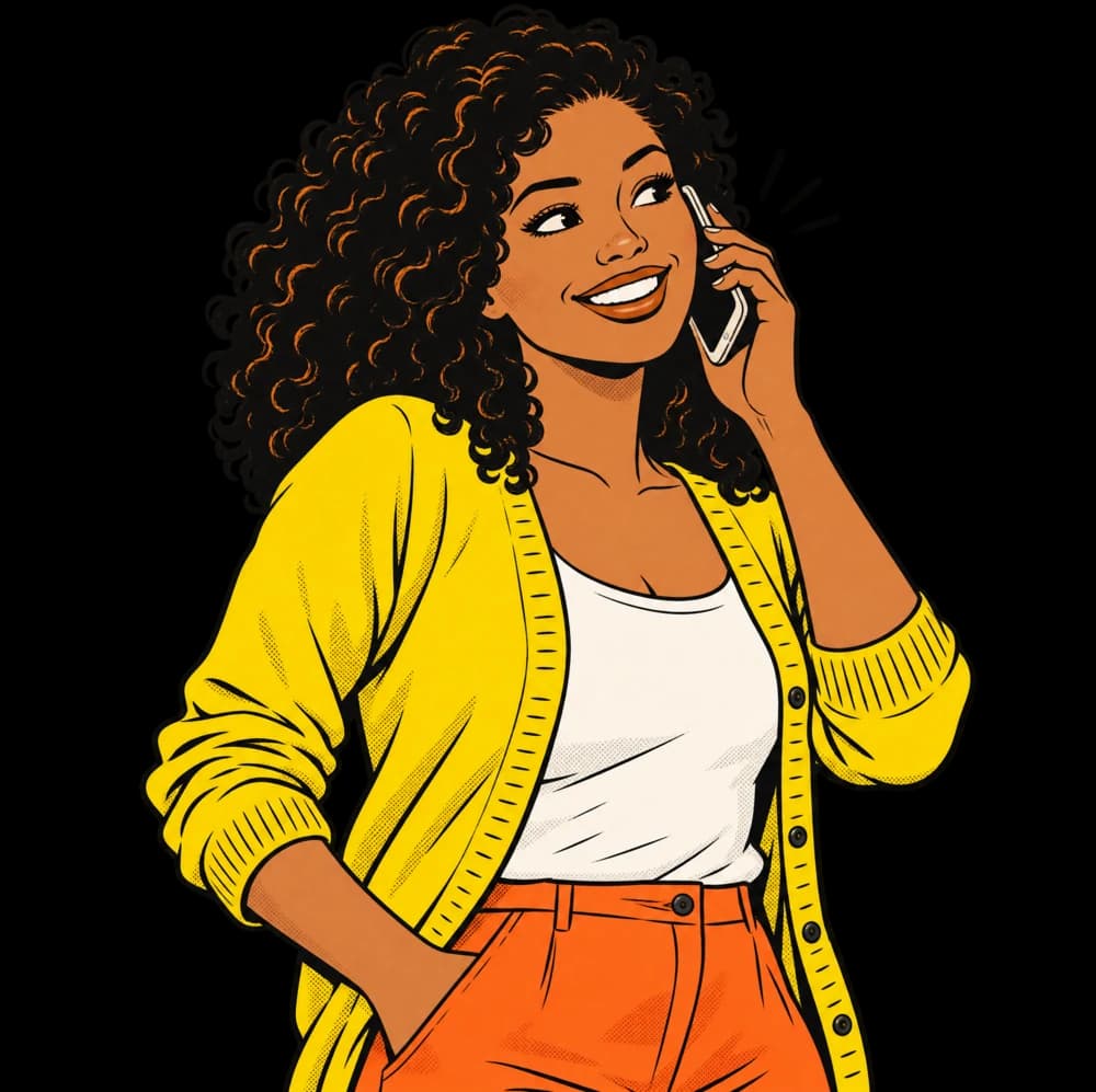 Illustration d’une femme souriante qui téléphone