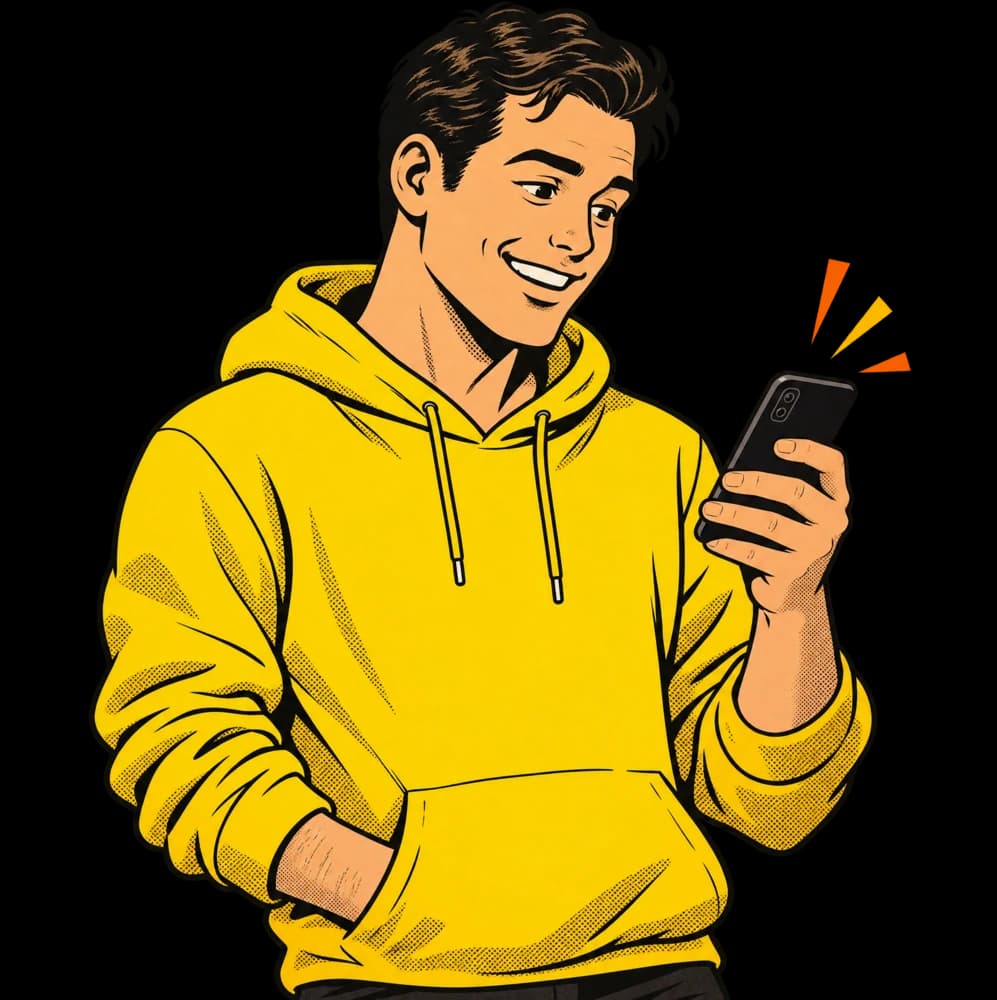 Illustration d’un homme souriant qui regarde son téléphone