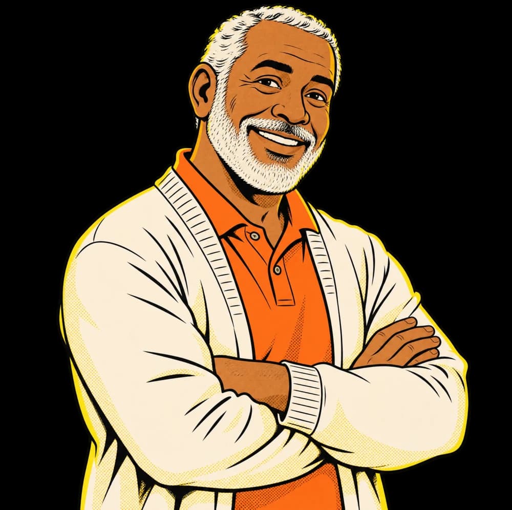 Illustration d’un homme souriant, les bras croisés