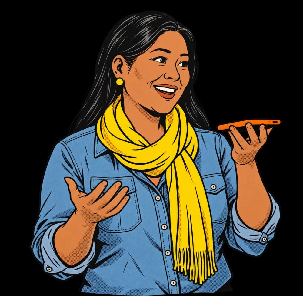 Illustration d’une femme qui parle au téléphone en mode mains libres
