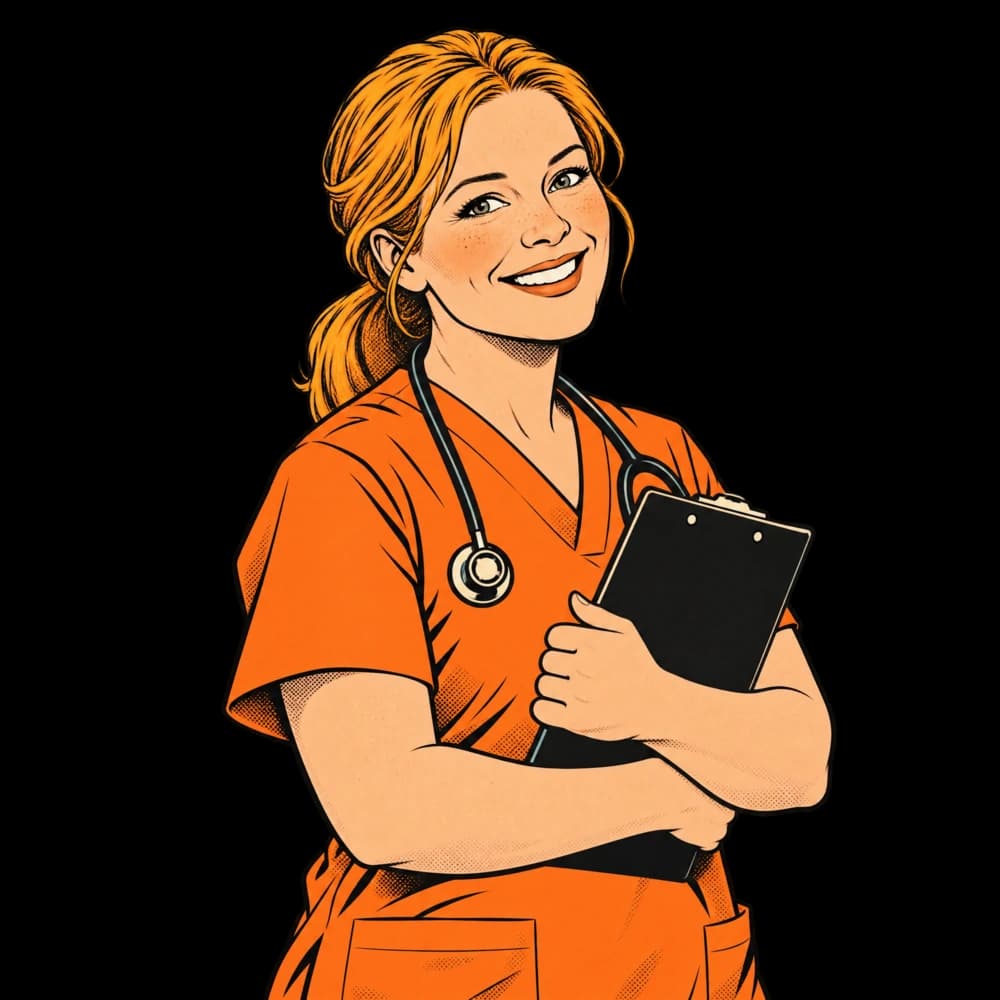 Illustration d’une infirmière souriante qui serre une planchette à pince contre elle
